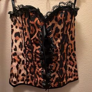 NWOT Leopard Print Corset Top with Black Lace